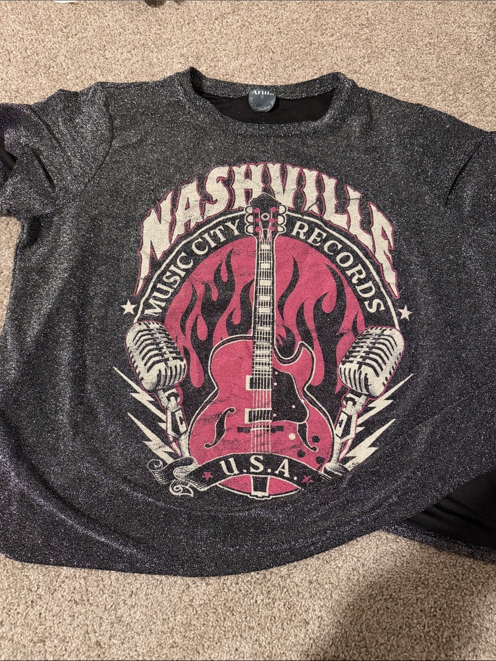 Arula Nashville Music City Records Graphic Kids Top - Black & Pink